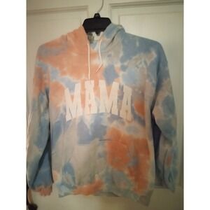 Gildan Heavy Blend Mama Tie Dye Hoodie Blue Peach Graphic Sweatshirt Large